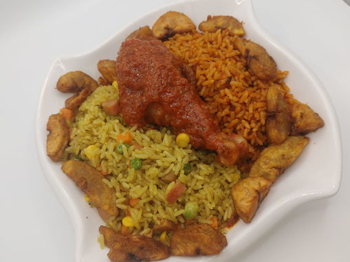 Picture of JOLLOF, FRIED RICE, PLANTAIN (CHICKEN OR FISH) EBEANO SPECIAL